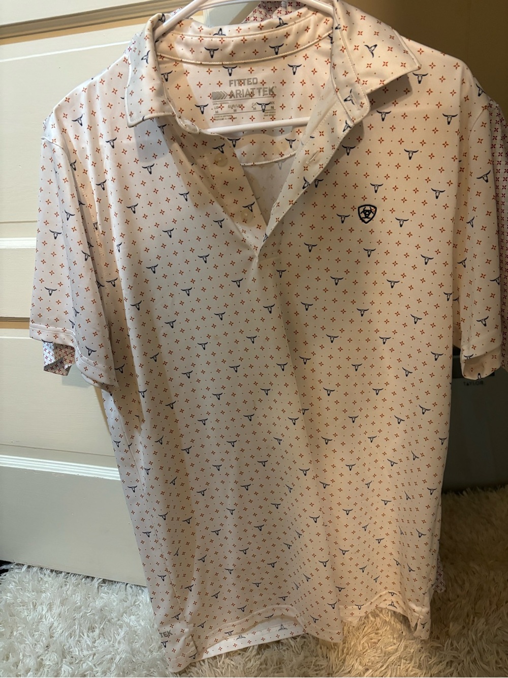 Ariat Men's Cream Polo with Navy and Rust Print